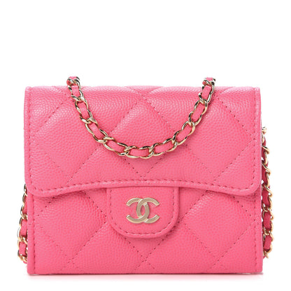 Chanel Caviar Quilted Flap Card Holder On Chain Pink 1 of 11