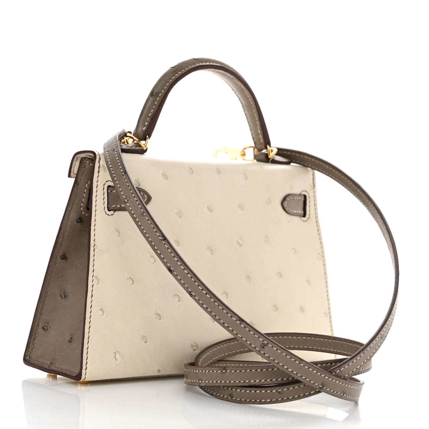 Ostrich Horseshoe Kelly Sellier Mini 20 Nata Gris Tourterelle