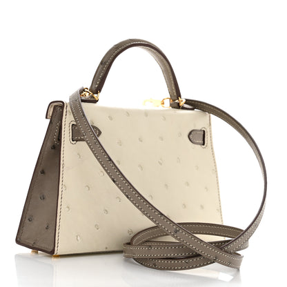 Hermes Ostrich Horseshoe Kelly Sellier Mini 20 Nata Gris Tourterelle 3 of 10
