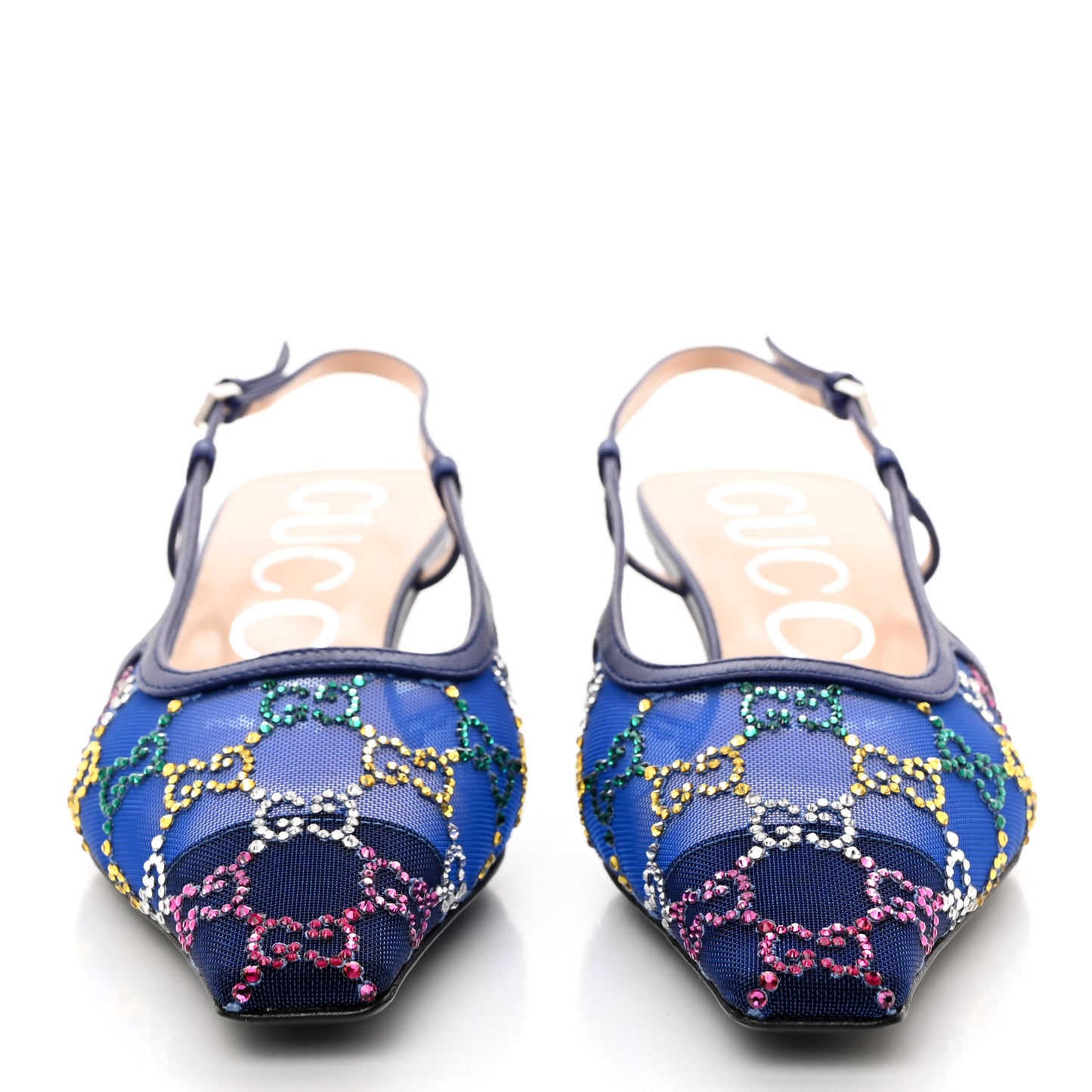 Tela Retino Nappa Charlotte Crystal GG Monogram Square G 35mm Slingback Pumps 37 Splash Net Blue Witch