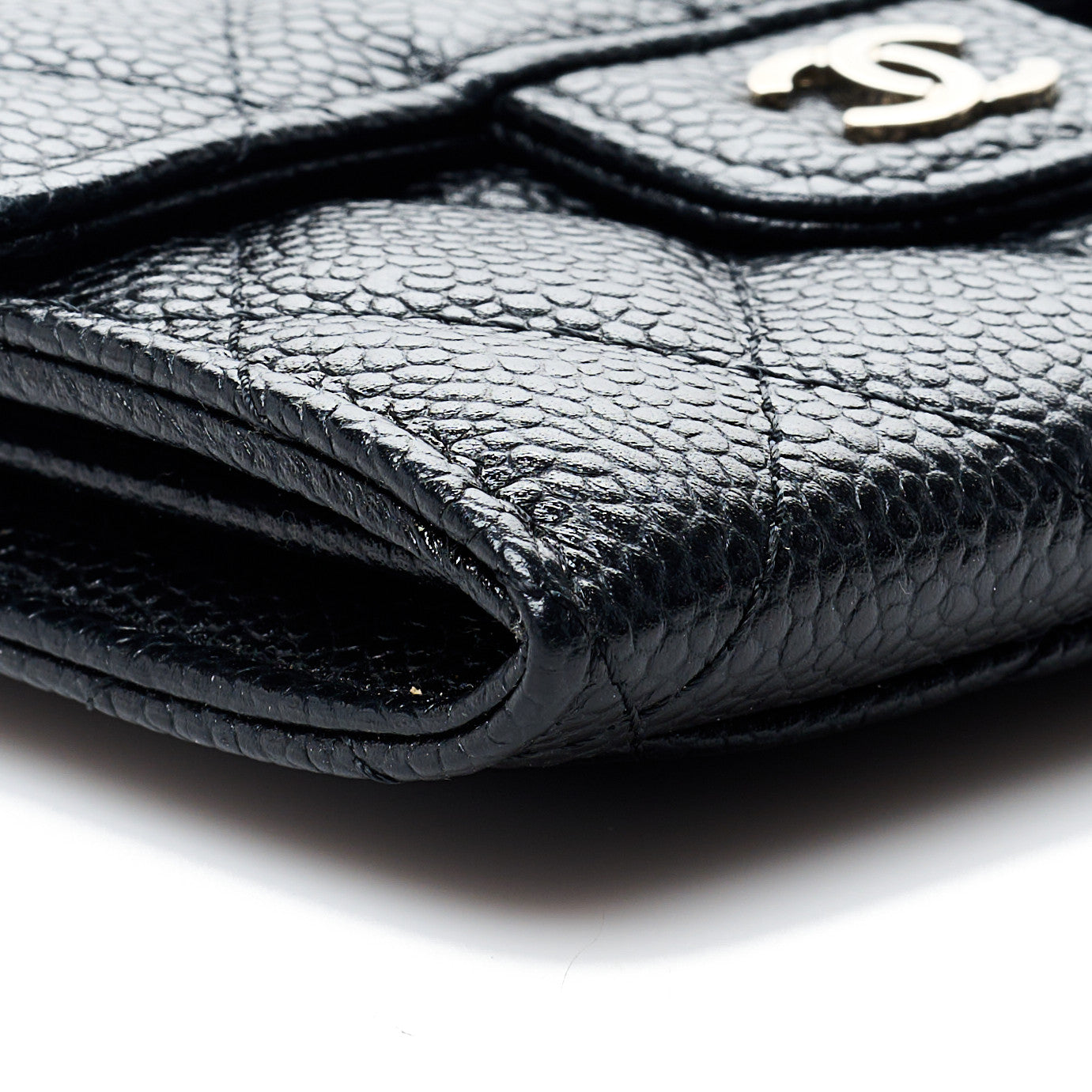 Caviar Quilted Flap Card Holder Wallet Black