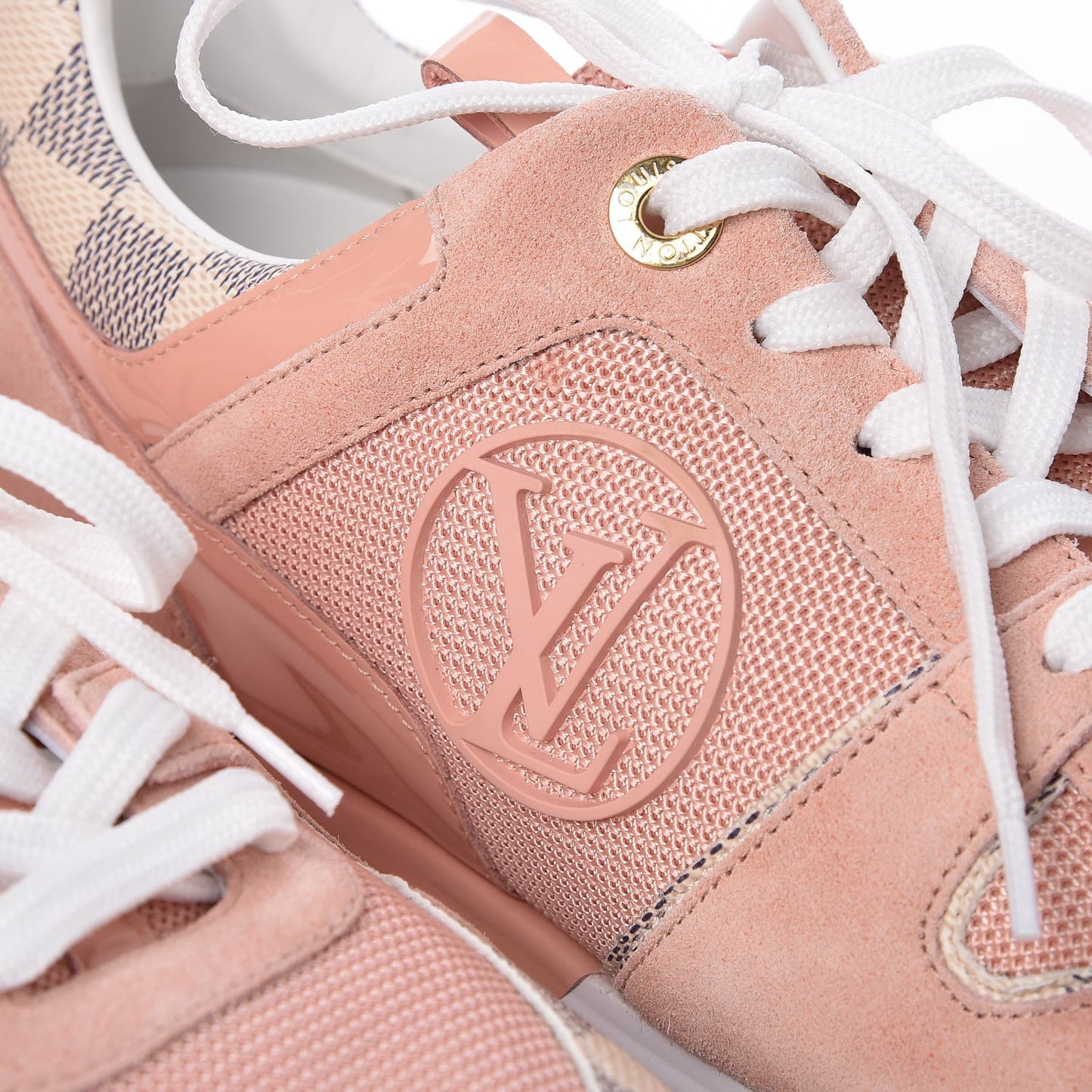 Suede Damier Azur Run Away Sneakers 37.5 Pink