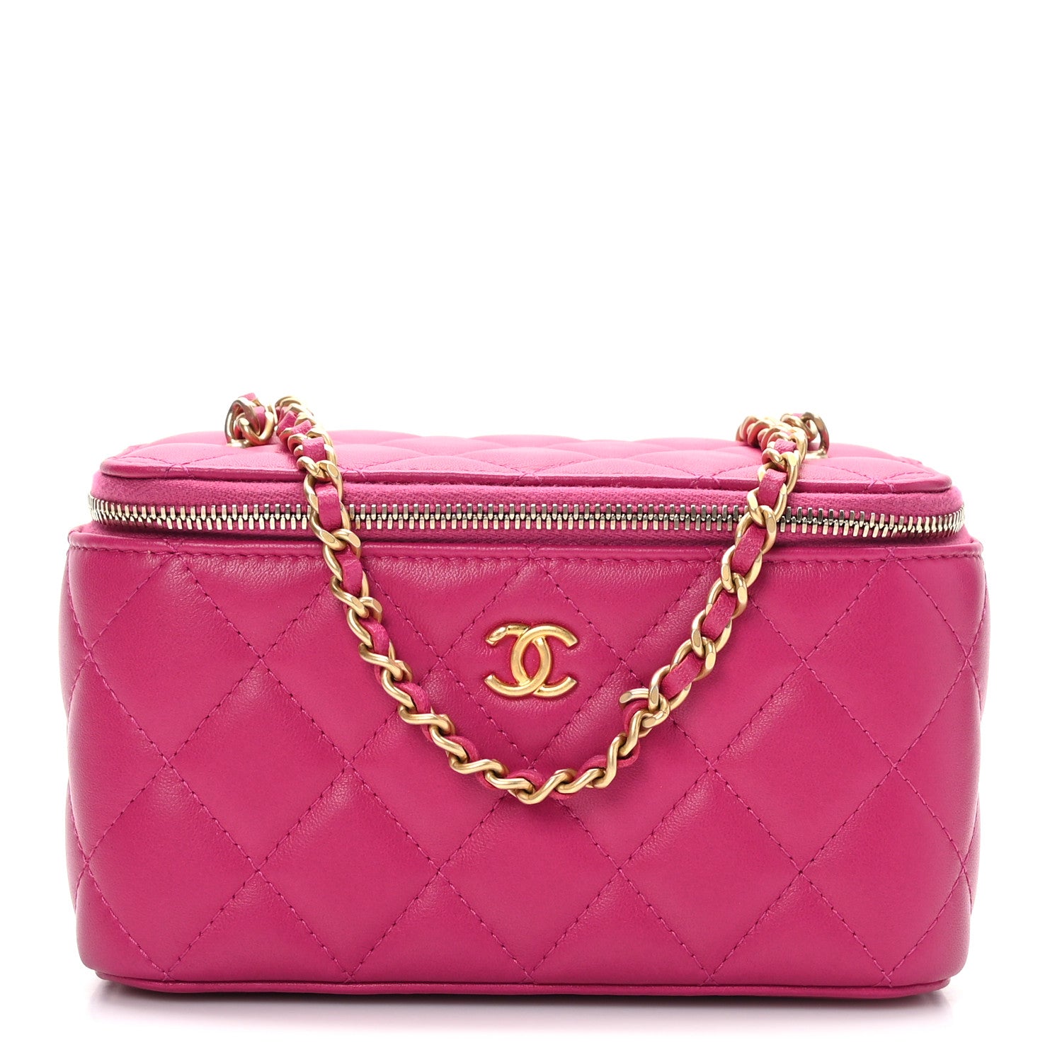 Chanel Lambskin Quilted Small Pearl Crush Vanity Case With Chain Fuchsia 1 of 9