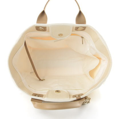 Chanel Canvas Pearl Medium Deauville Tote Ecru Beige 5 of 10