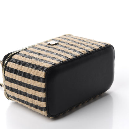 Chanel Raffia Jute Striped Small Vanity Case With Chain Black Beige 4 of 11
