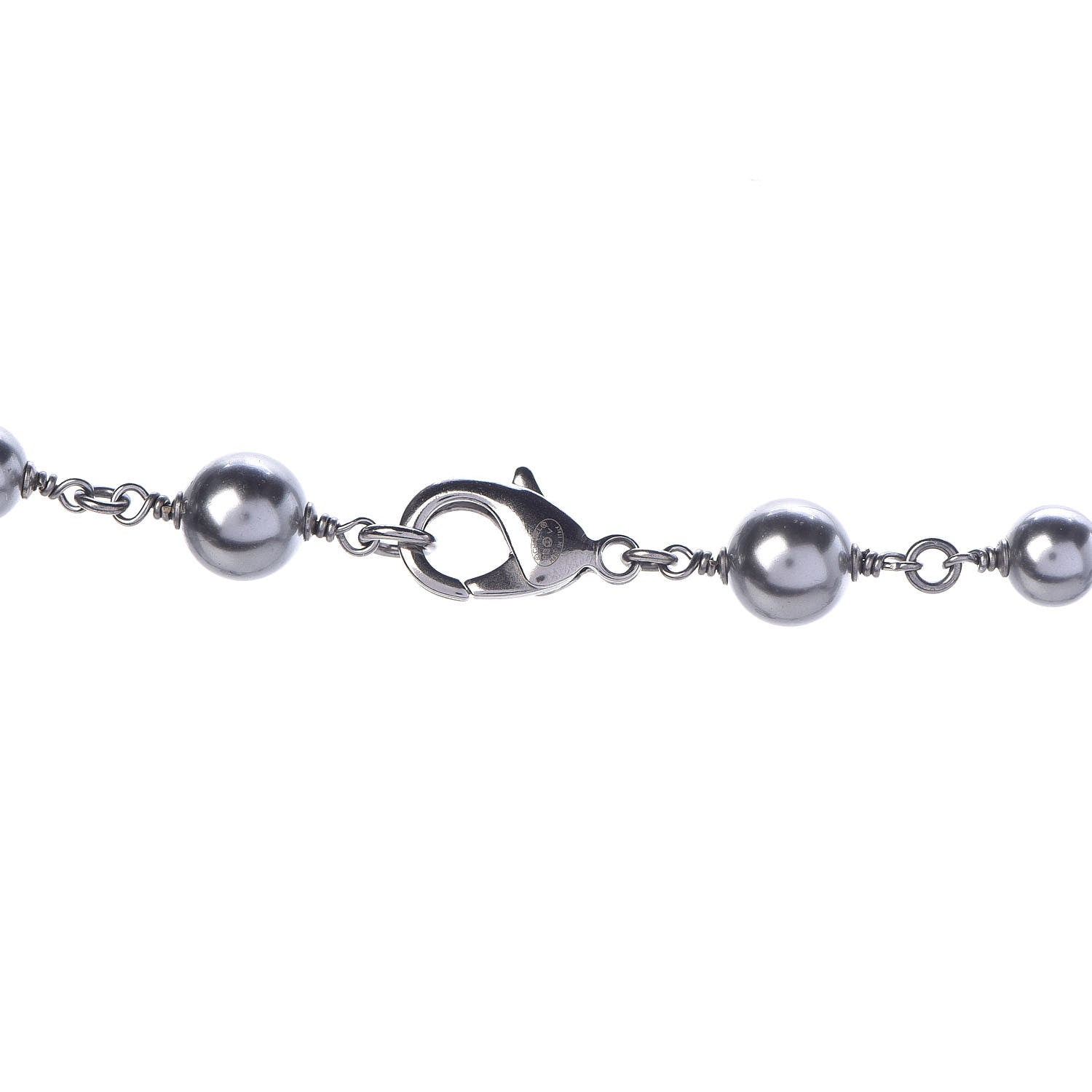 Chanel Pearl Crystal CC Long Necklace Silver Grey 4 of 4