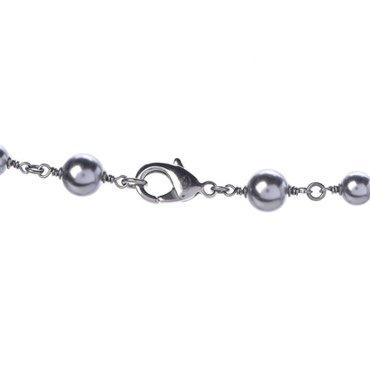 Chanel Pearl Crystal CC Long Necklace Silver Grey 4 of 4