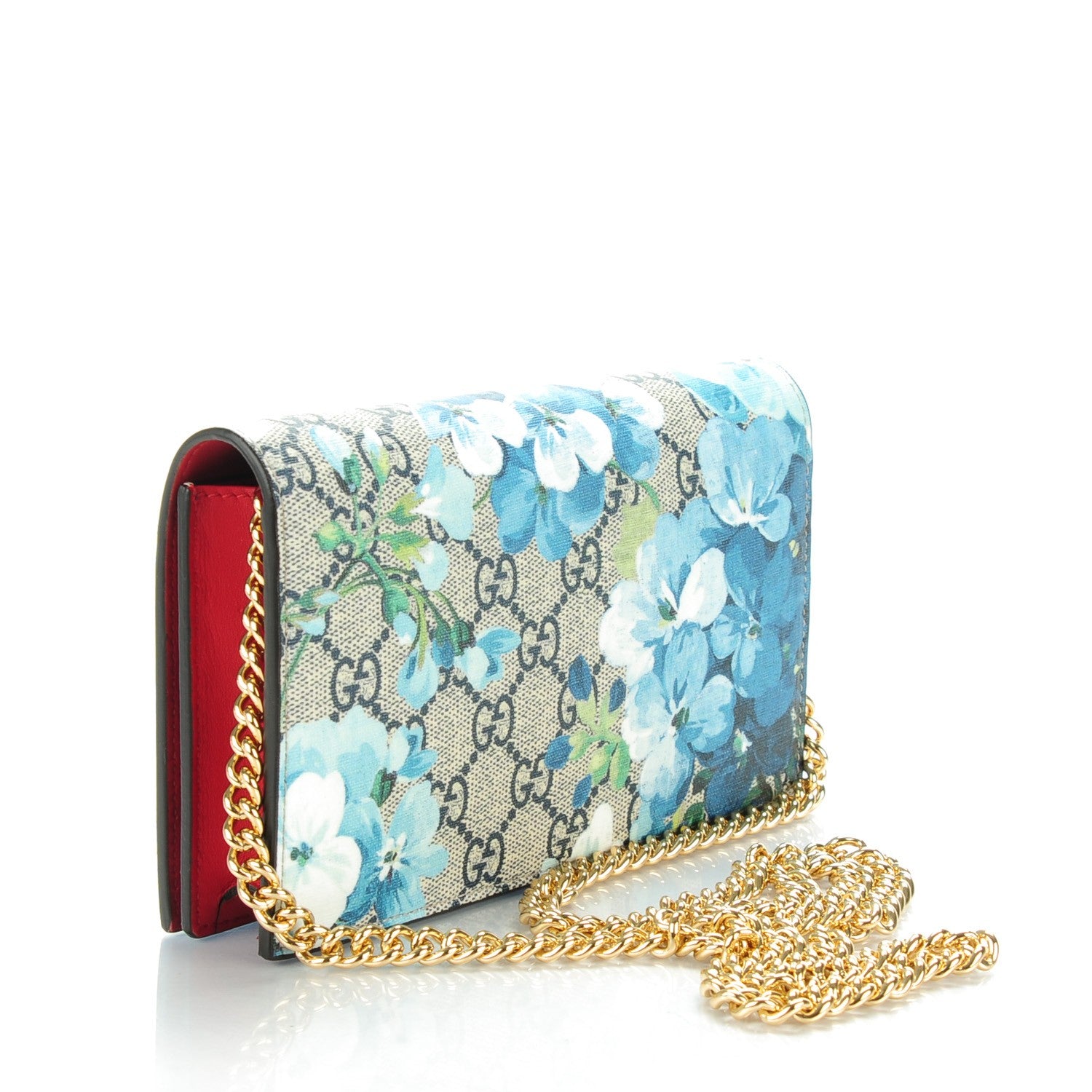 Gucci GG Supreme Monogram Blooms Chain Wallet Blue 3 of 7