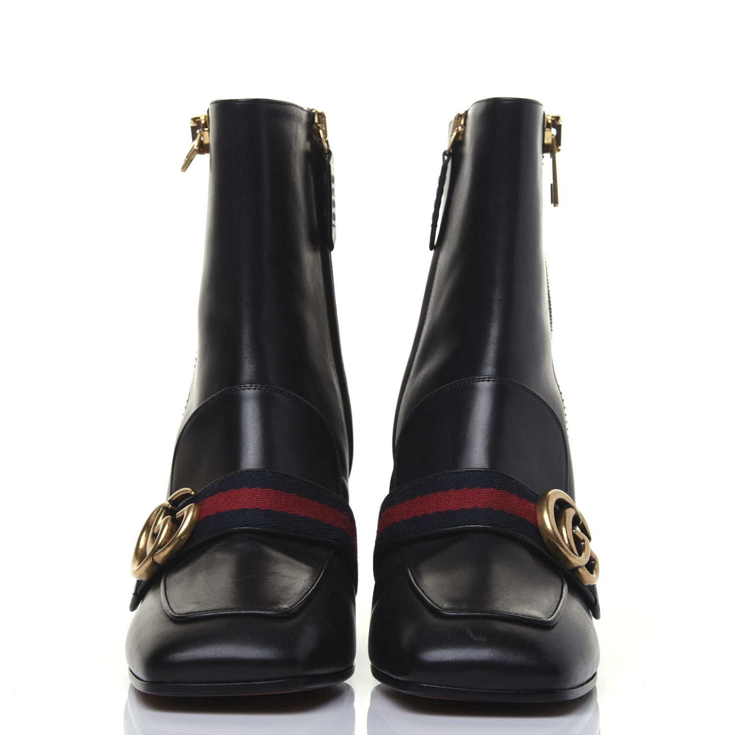 Gucci Betis Glamour Calfskin Web Pearl Embellished Peyton 75mm Ankle Boots 37 Black 3 of 19