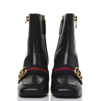 Gucci Betis Glamour Calfskin Web Pearl Embellished Peyton 75mm Ankle Boots 37 Black 3 of 19