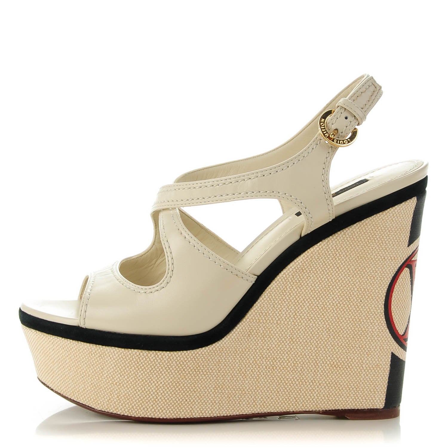 Louis Vuitton Calfskin Postcard Wedges 37.5 Ecru 1 of 6
