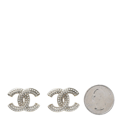 Chanel Crystal Pearl Chain Mania CC Earrings Gold 2 of 5