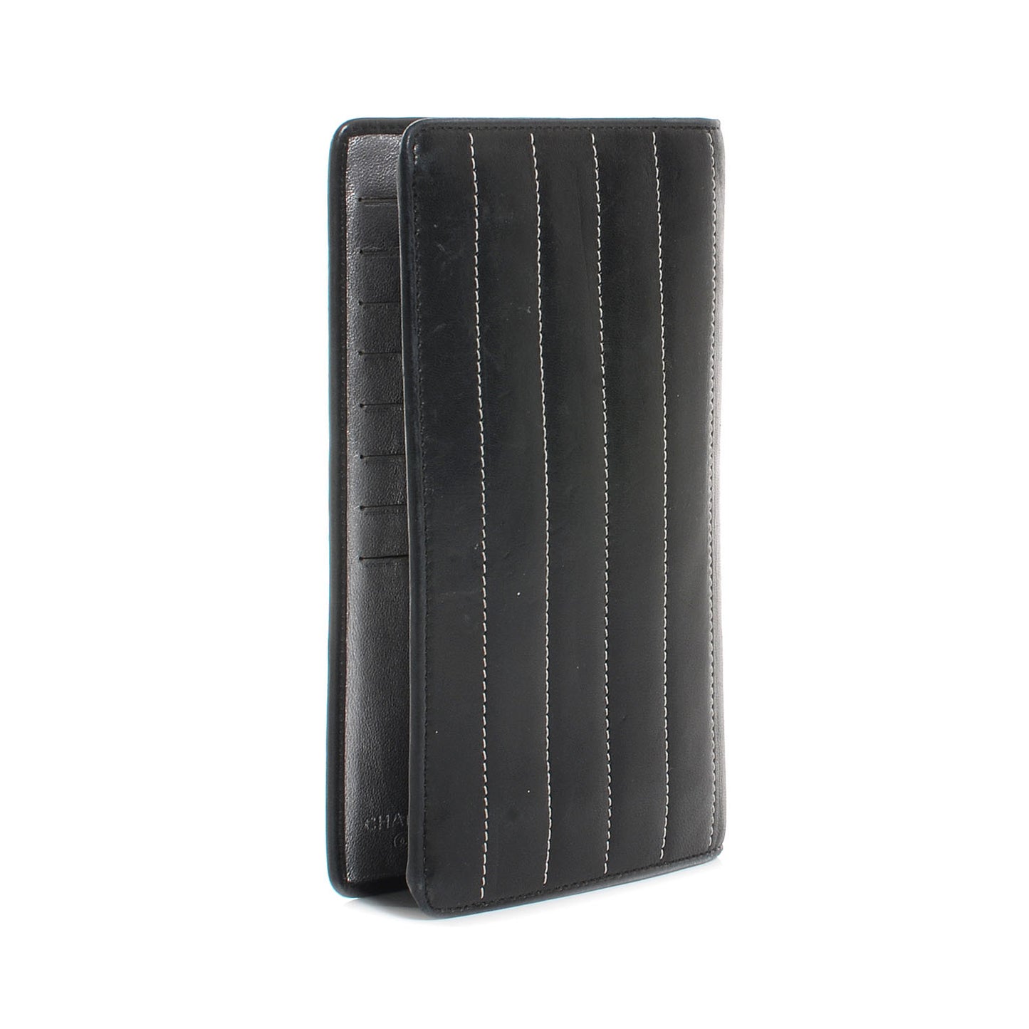 Lambskin Vertical Quilted Mademoiselle Yen Wallet Black
