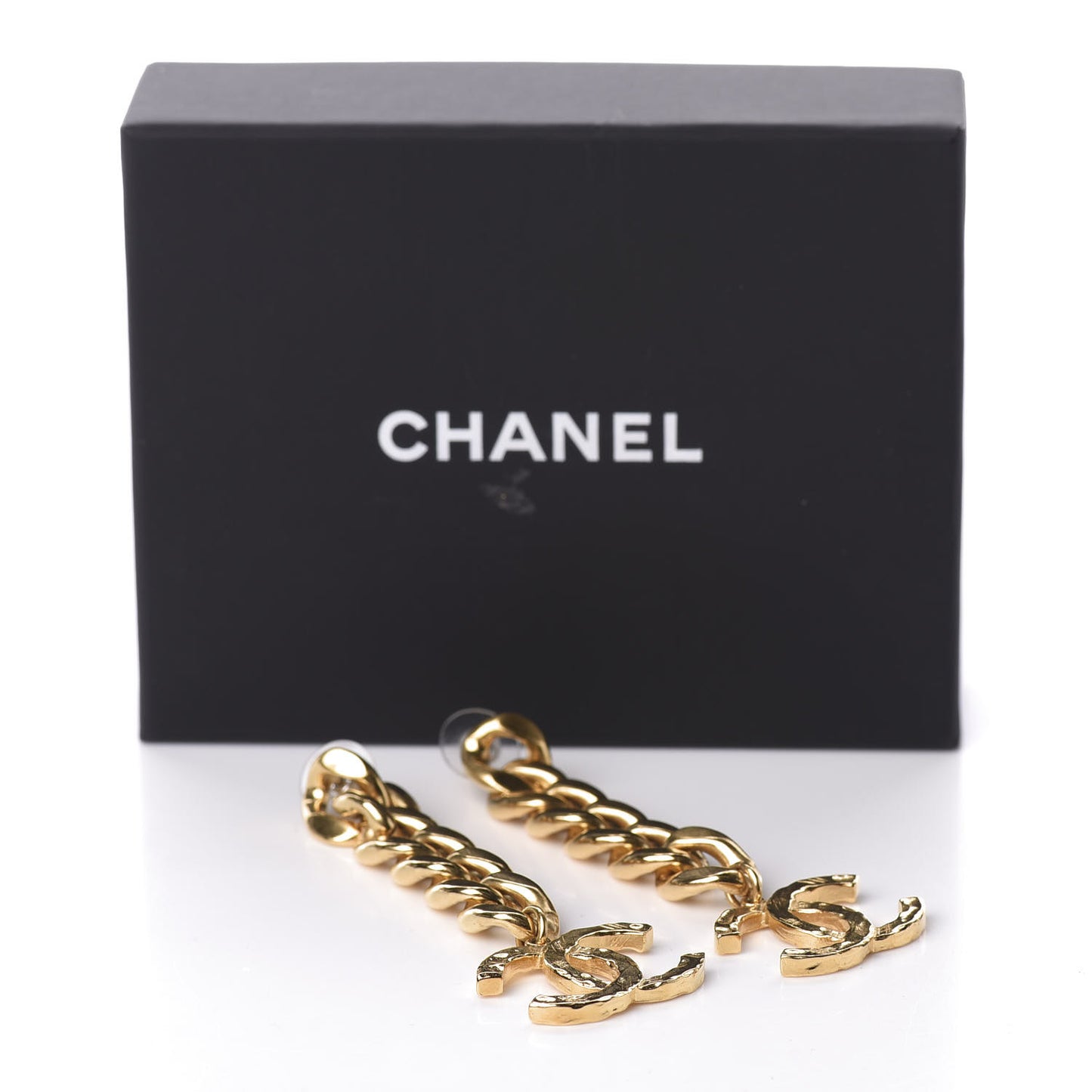 Metal CC Pick Drop Earrings Gold