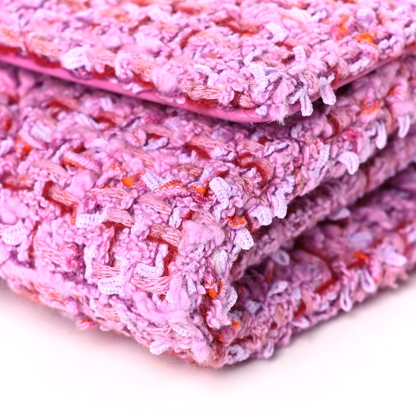 Tweed Enamel Quilted Pending CC Card Holder On Chain Light Purple Pink Red