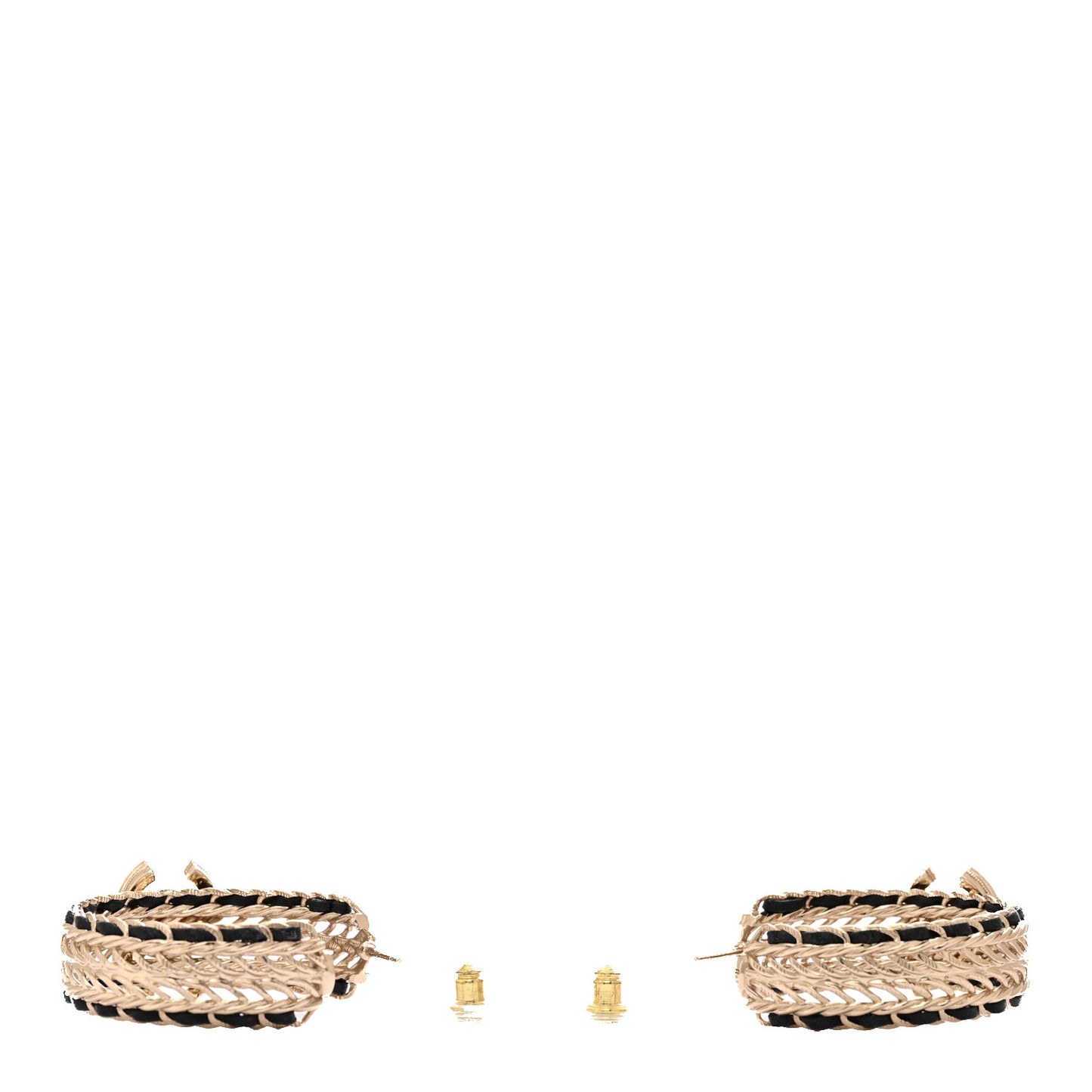 Crystal Lambskin CC Double Chain Hoop Earrings Gold Black