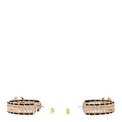 Chanel Crystal Lambskin CC Double Chain Hoop Earrings Gold Black 3 of 5