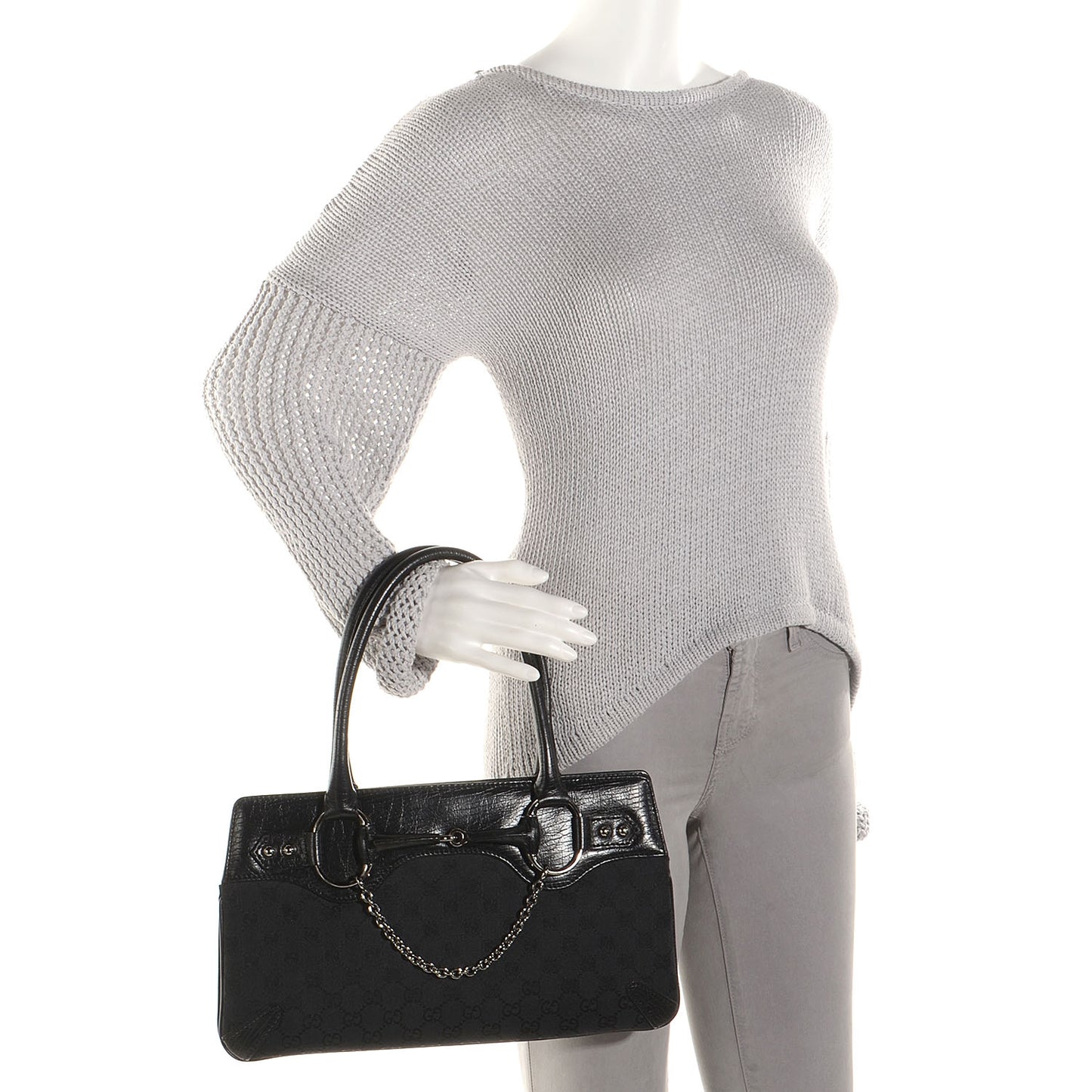 Monogram Horsebit Chain Shoulder Bag Black