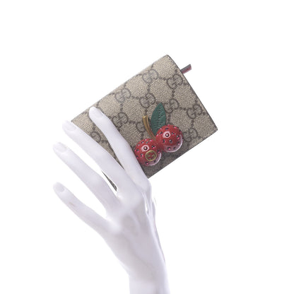 Gucci GG Supreme Monogram Cherry Embellished Card Case Wallet Hibiscus Red 2 of 7