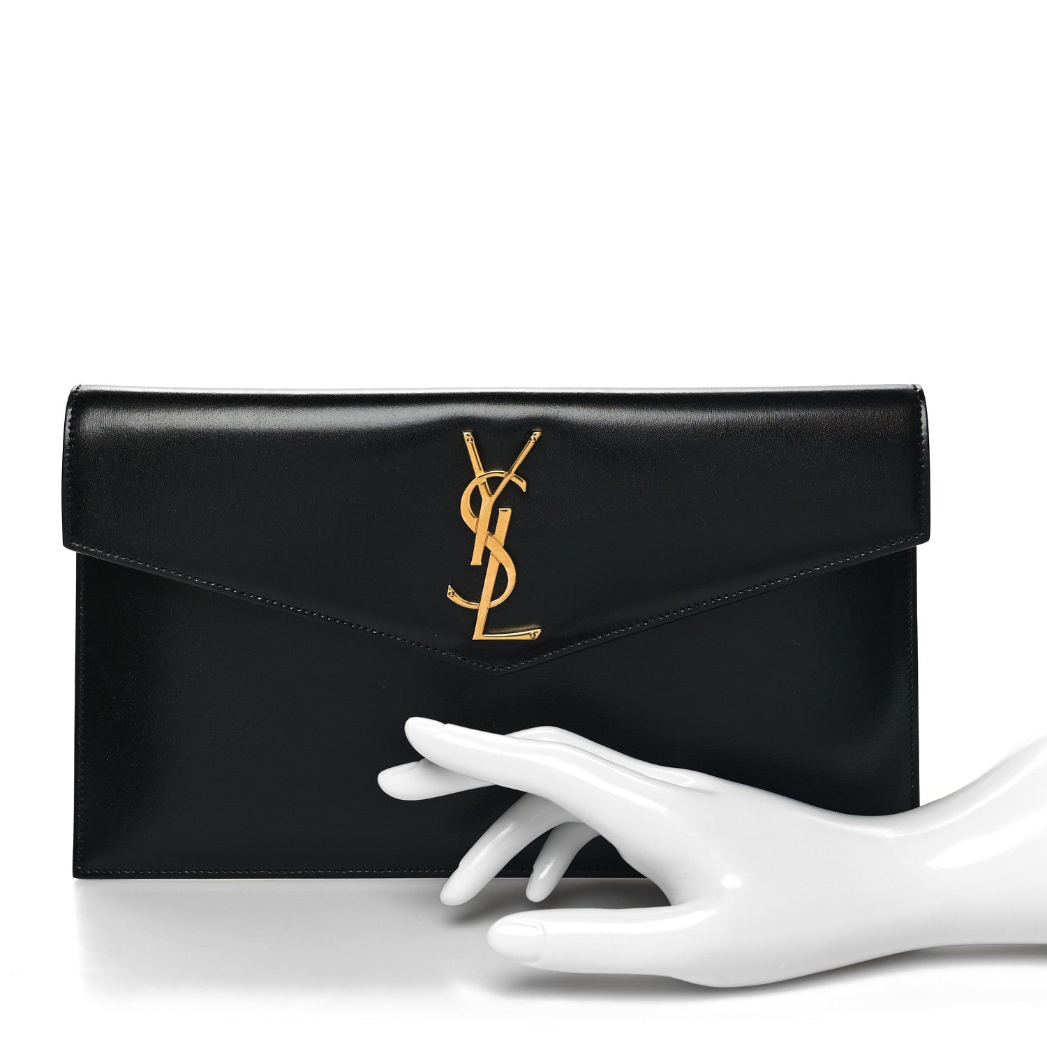 Saint Laurent Smooth Shiny Calfskin Monogram Uptown Pouch Black 2 of 11