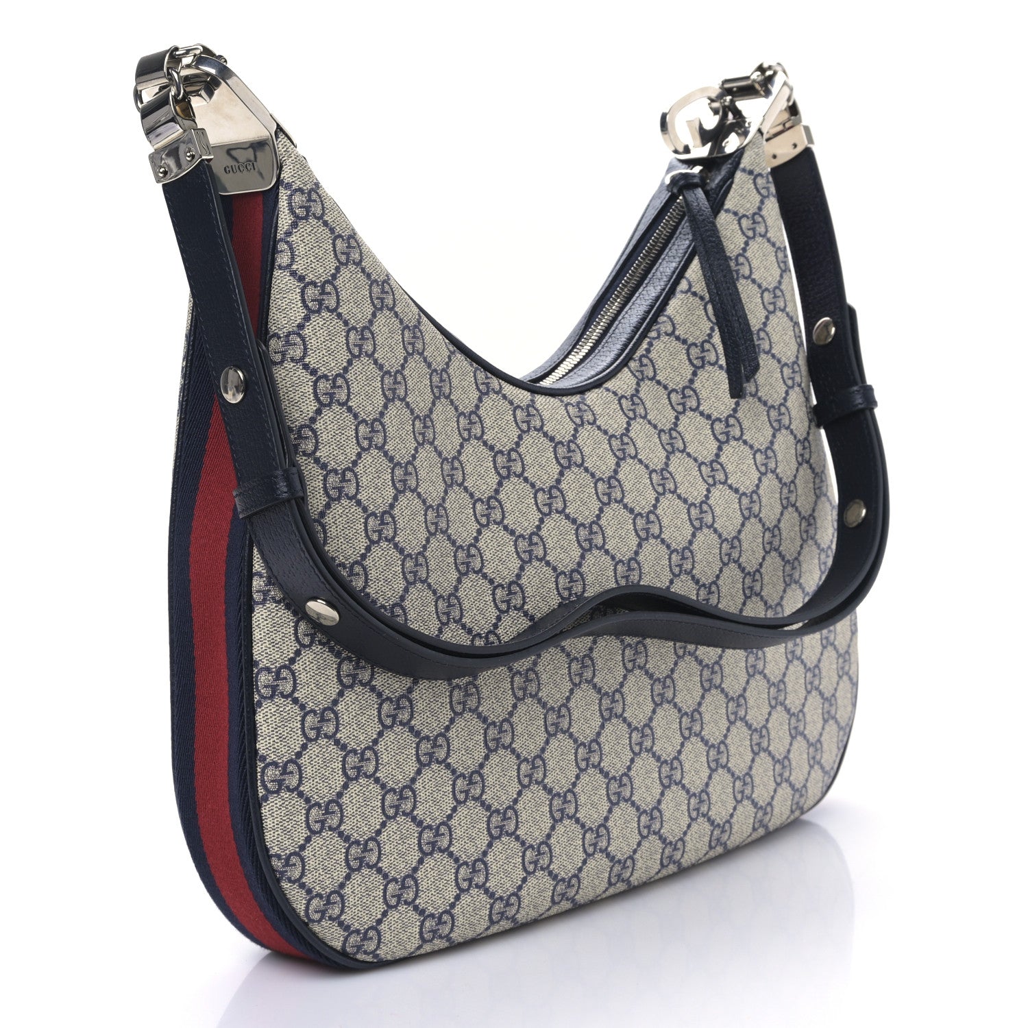 Gucci GG Supreme Monogram Textured Calfskin Web Large Attache Shoulder Bag Beige Blue 3 of 8
