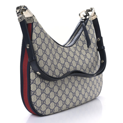 Gucci GG Supreme Monogram Textured Calfskin Web Large Attache Shoulder Bag Beige Blue 3 of 8
