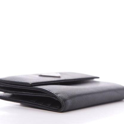 Prada Saffiano Tri-Fold Compact Wallet Black 6 of 10