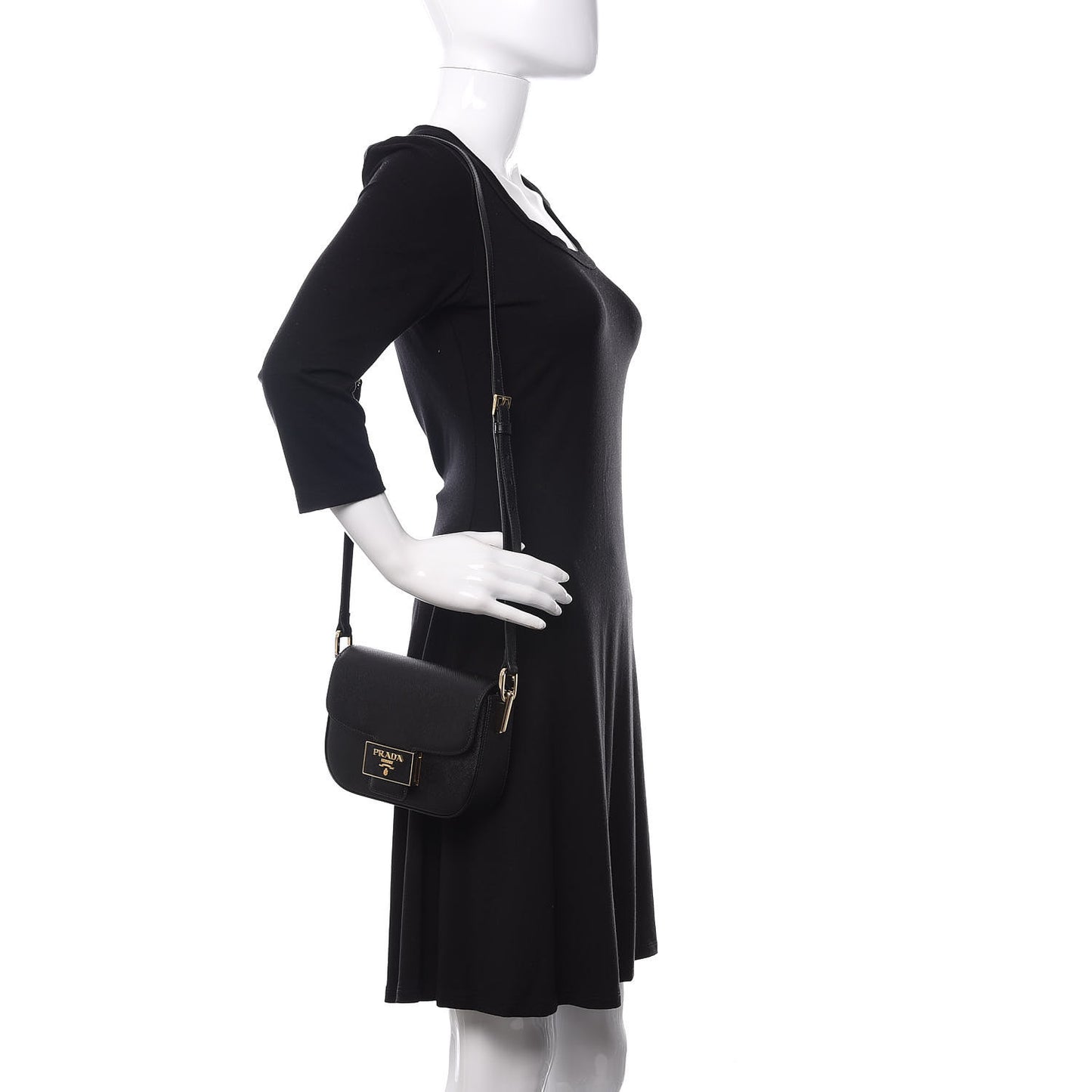 Saffiano Lux Embleme Flap Shoulder Bag Black