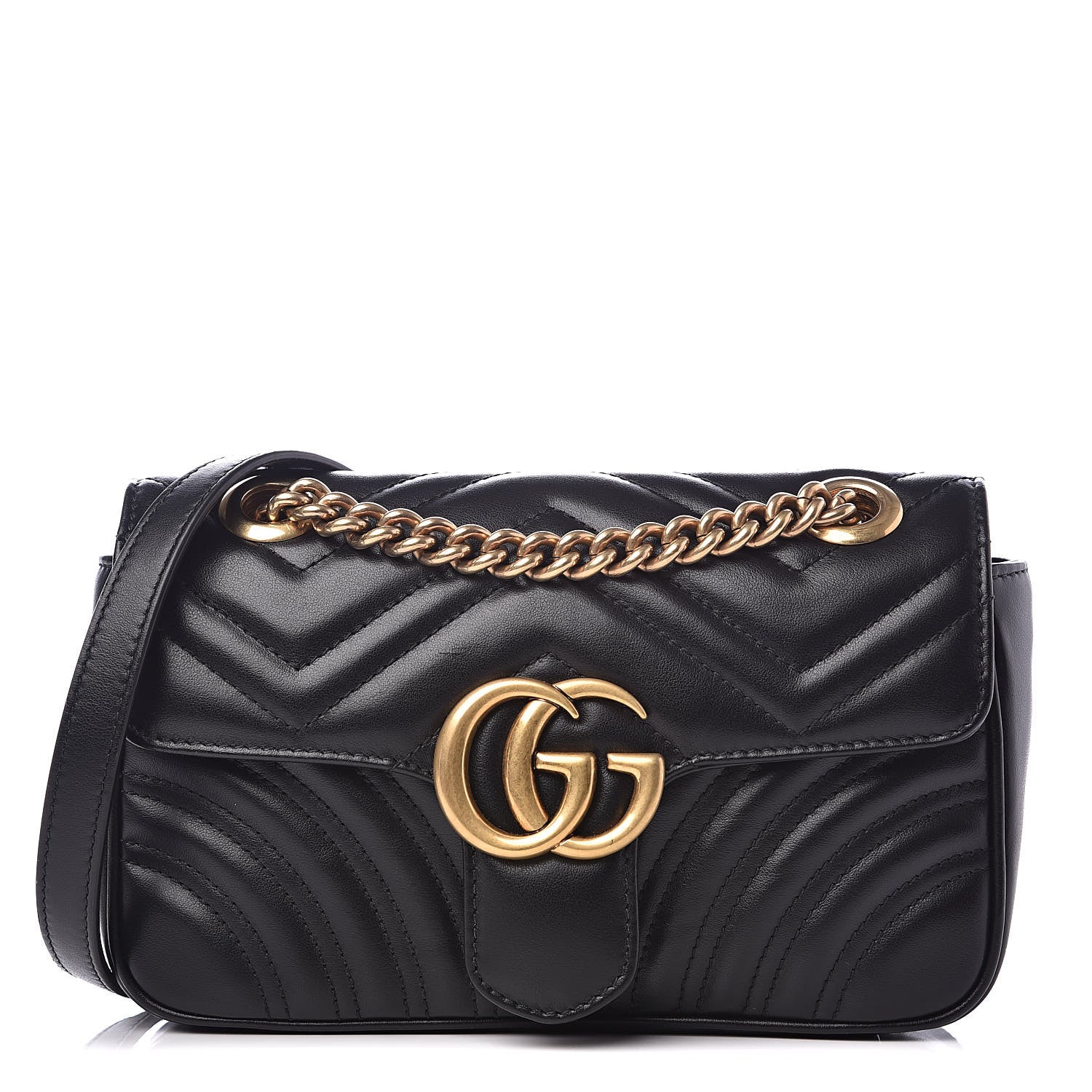 Gucci Calfskin Matelasse Mini GG Marmont Shoulder Bag Black 1 of 14