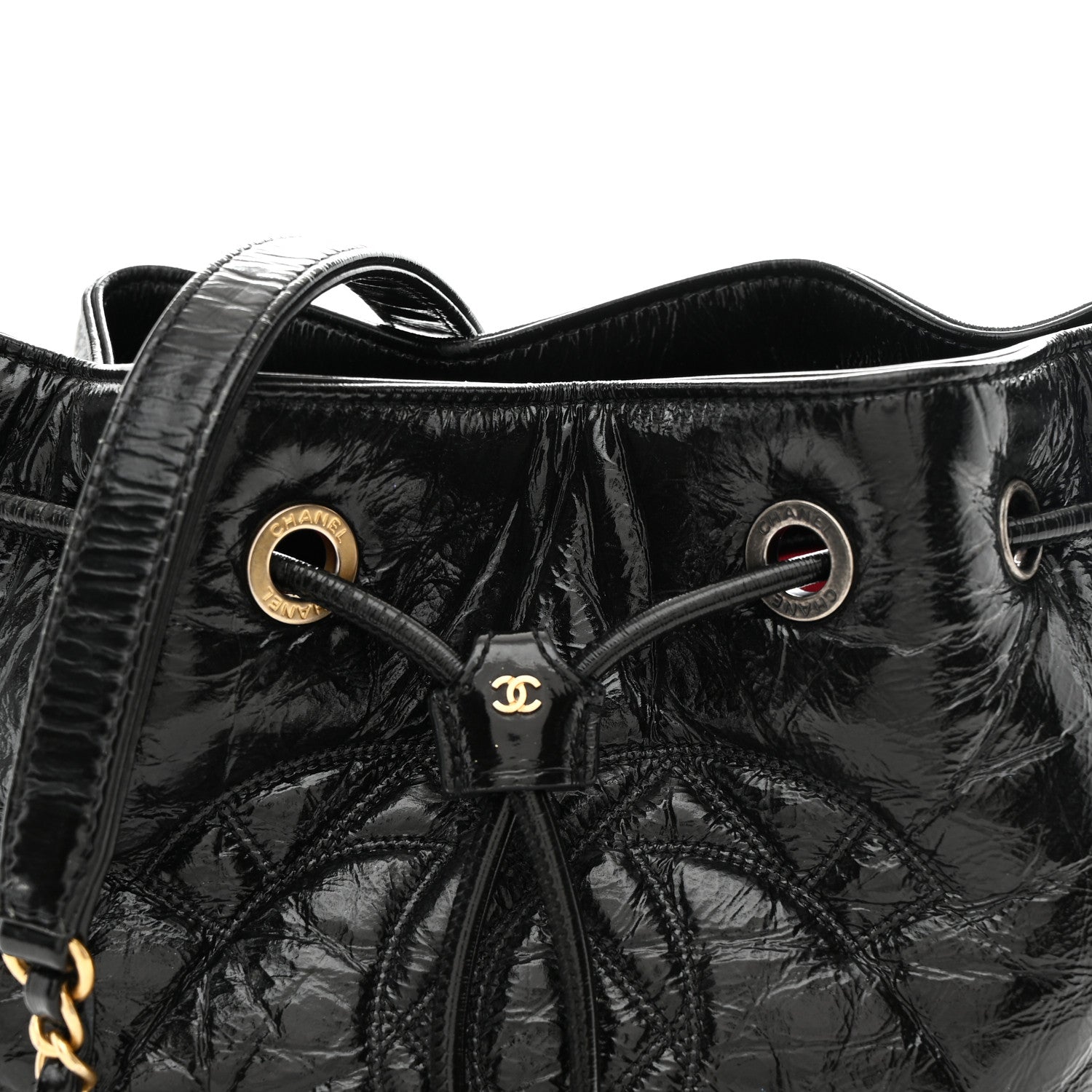 Chanel Shiny Aged Calfskin CC Chain Drawstring Bag Black 8 of 11