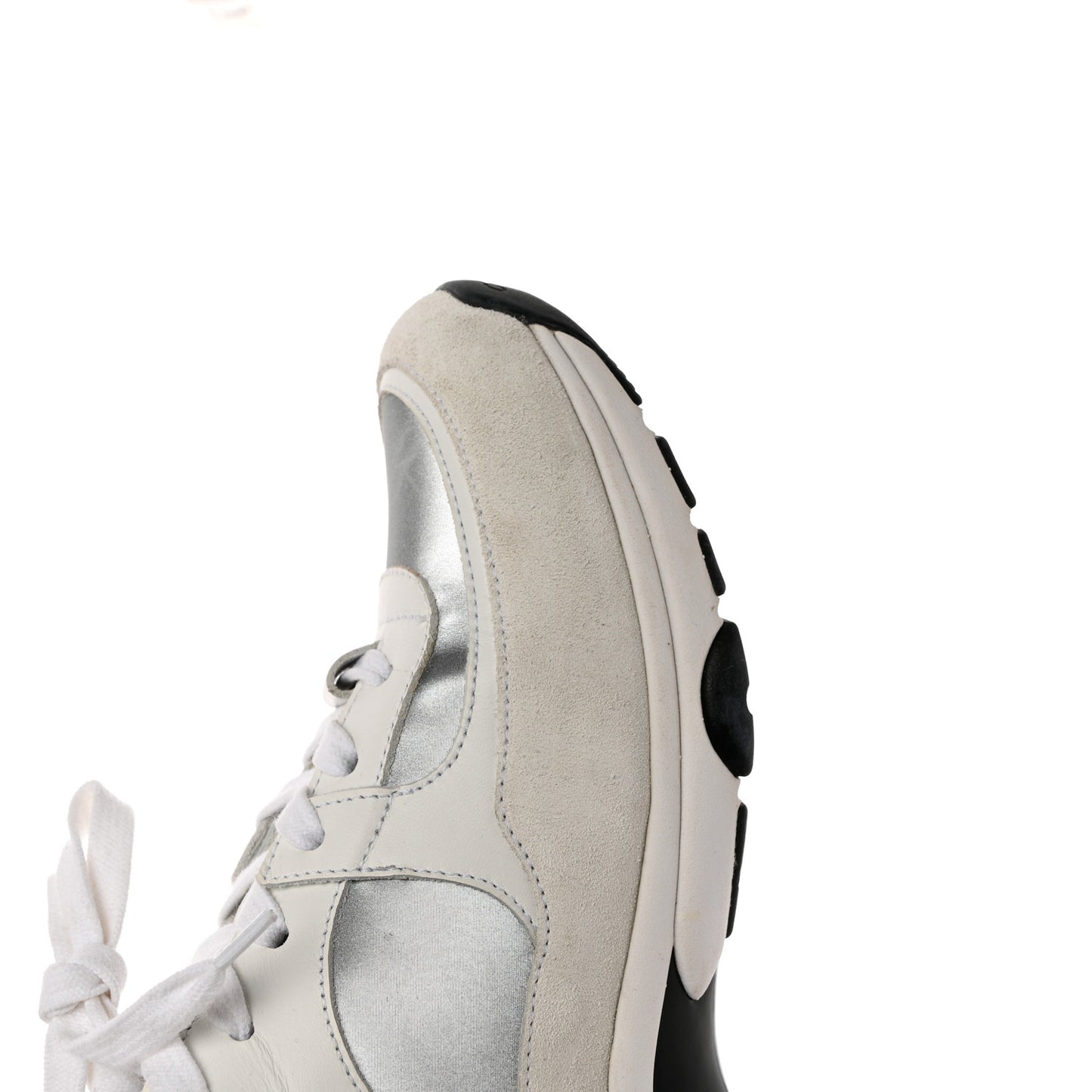 Calfskin Fabric Sneakers 37 White Silver Fluo Pink