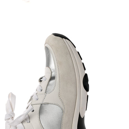 Chanel Calfskin Fabric Sneakers 37 White Silver Fluo Pink 10 of 14
