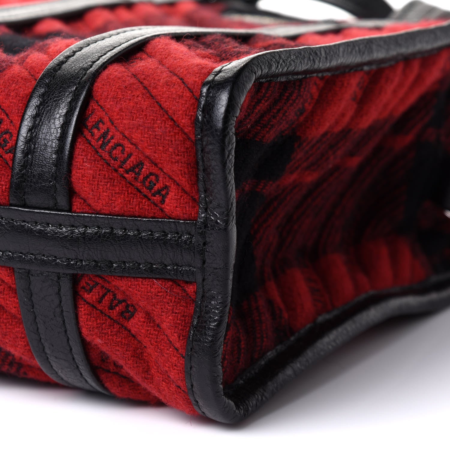 Balenciaga Wool Cuir Arena Plaid Diagonal Allover Logo Matelasse XS Bazar Shopper Tote Red Black 10 of 10
