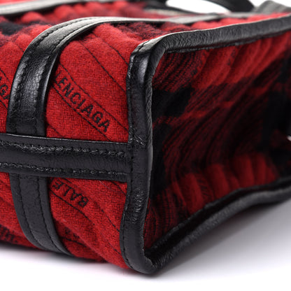 Balenciaga Wool Cuir Arena Plaid Diagonal Allover Logo Matelasse XS Bazar Shopper Tote Red Black 10 of 10