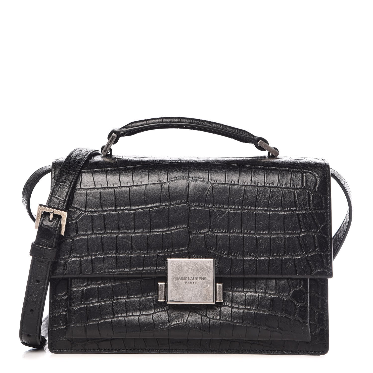 Saint Laurent Calfskin Crocodile Embossed Medium Bellechasse Satchel Matte Black 1 of 10
