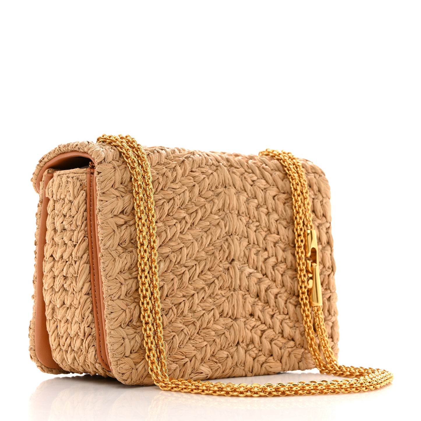Raffia One Stud Chain Clutch Natural