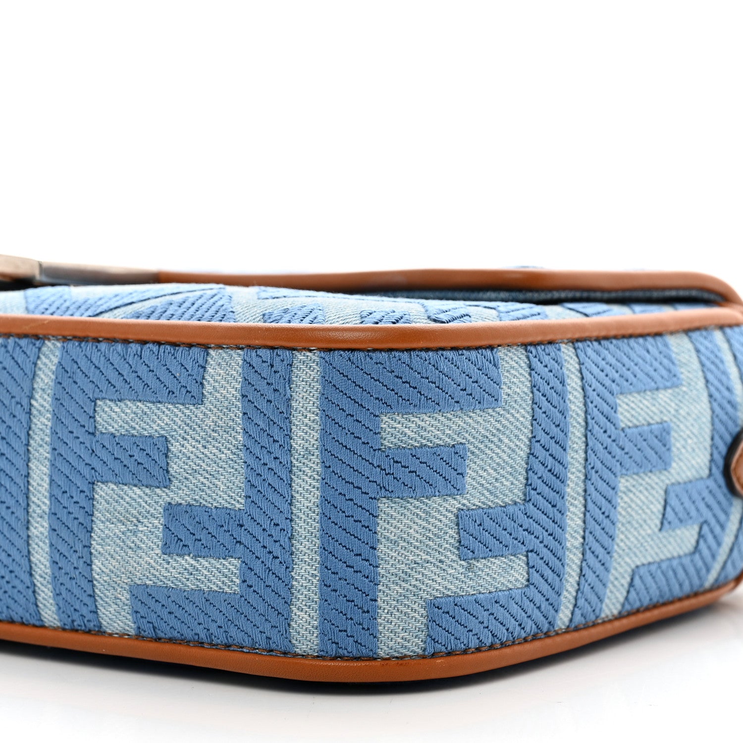 Fendi Denim Vitello King FF Embroidered Baguette Denim Chiaro Brandy 9 of 10