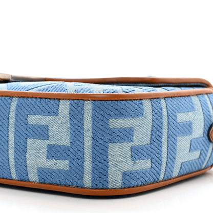 Fendi Denim Vitello King FF Embroidered Baguette Denim Chiaro Brandy 9 of 10