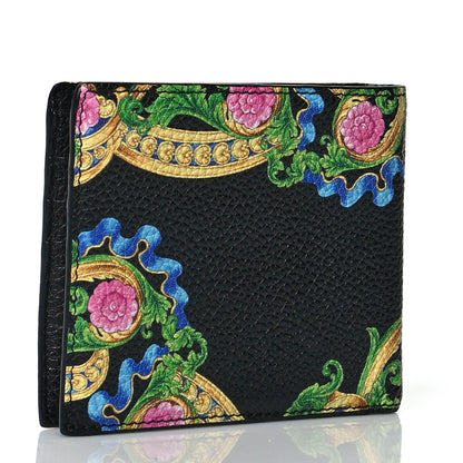 Versace Grained Calfskin Beverly Palm Print Bi-Fold Wallet Black Multicolor 3 of 7
