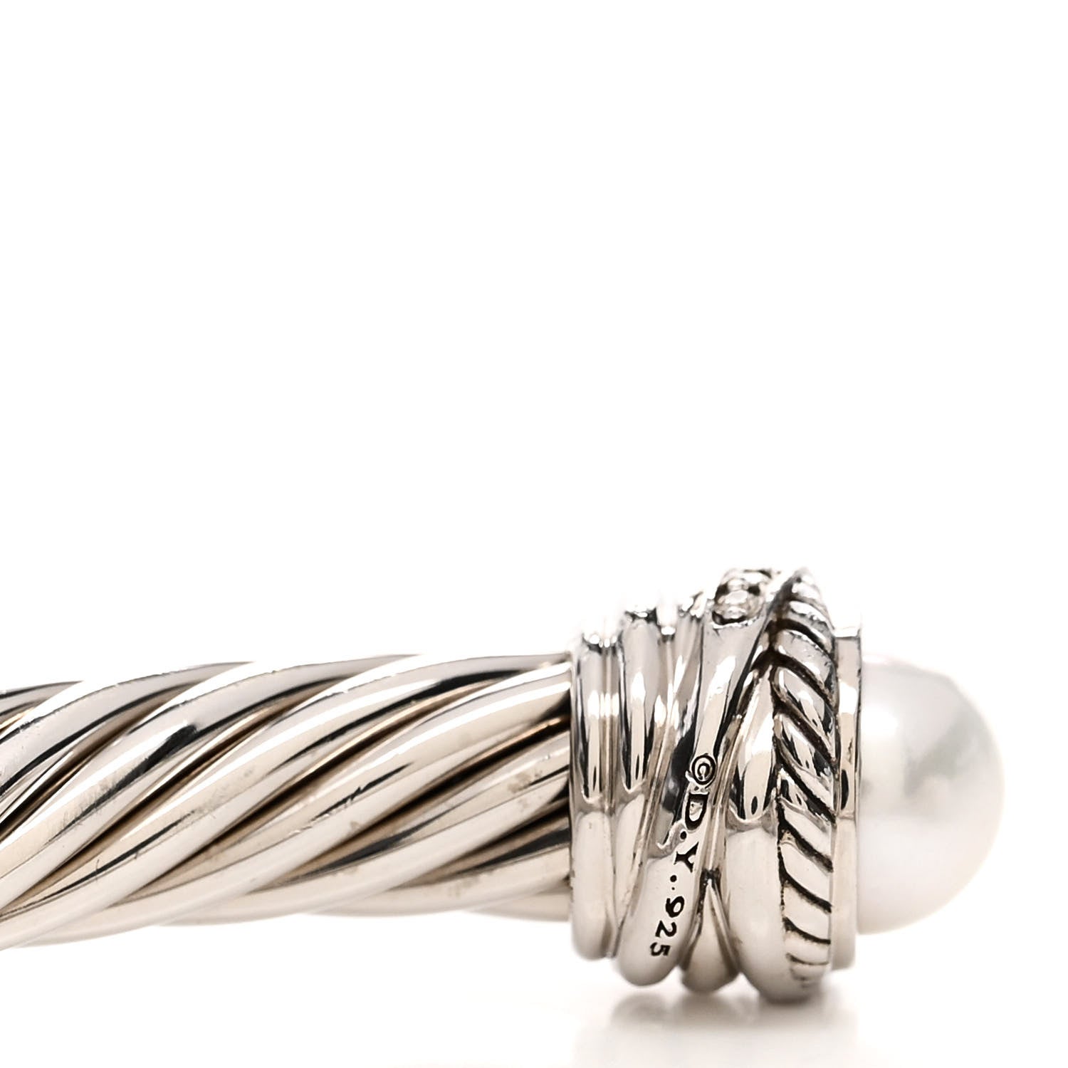 David Yurman Sterling Silver Diamond Pearl 7mm Crossover Bracelet 3 of 3