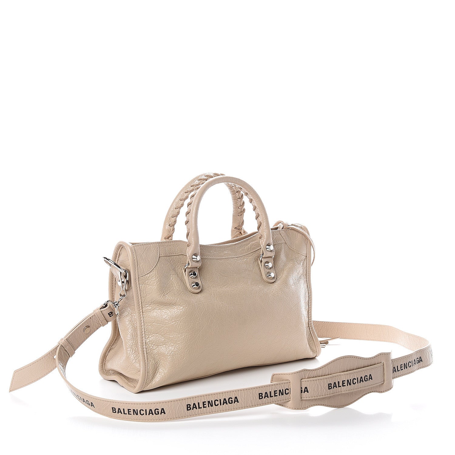 Balenciaga Agneau Classic Silver Hardware S City Logo Strap Light Beige Black 2 of 7