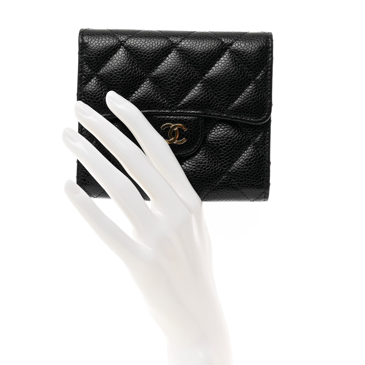 Caviar Quilted Compact Flap Wallet Black