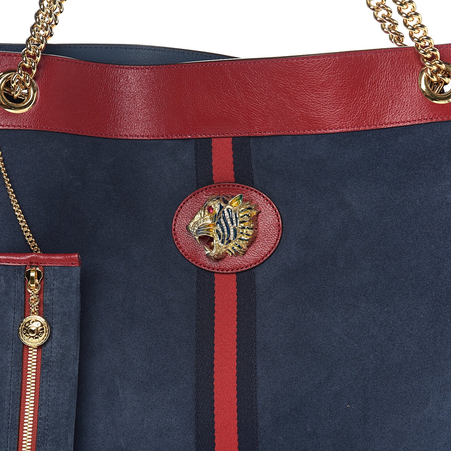 Suede Calfskin Large Rajah Chain Tote New Blue Romantic Cherry