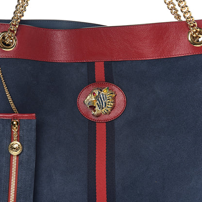 Gucci Suede Calfskin Large Rajah Chain Tote New Blue Romantic Cherry 10 of 10
