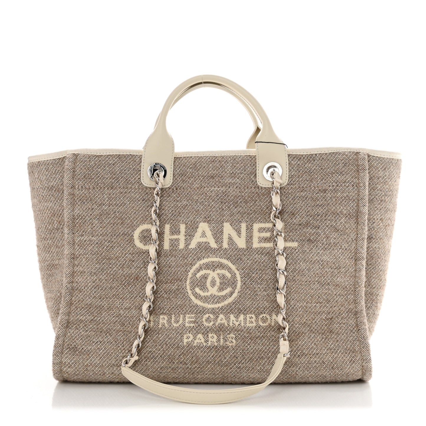 Mixed Fibers Calfskin Medium Deauville Tote Beige
