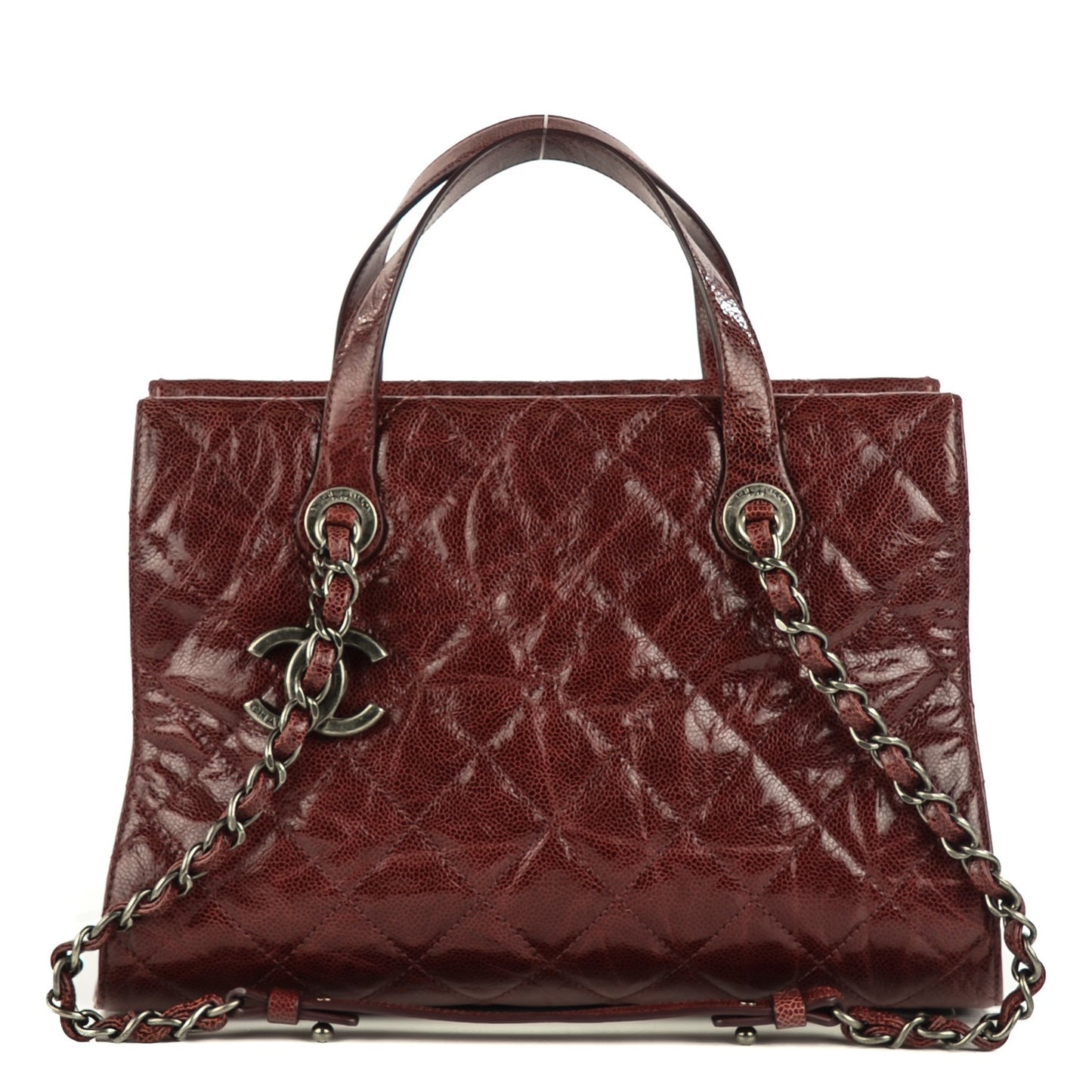Crumpled Grained Calfskin CC Crave Tote Burgundy