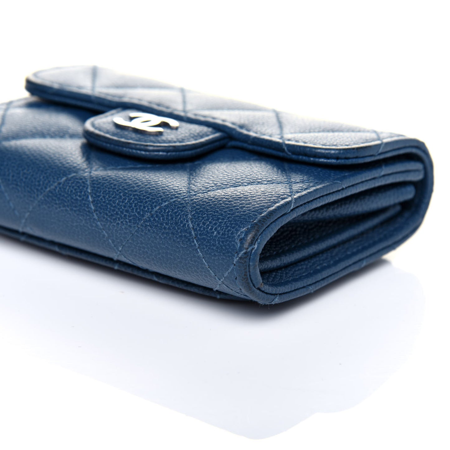 Caviar Quilted Flap Card Holder Wallet Navy