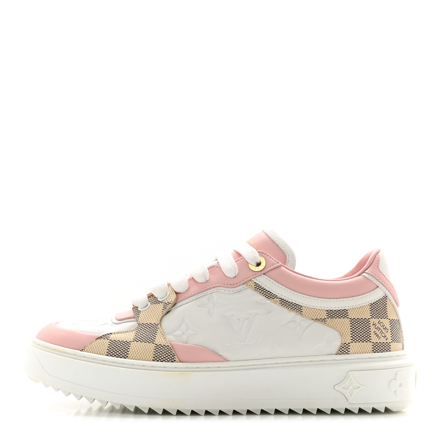 Louis Vuitton Monogram Embossed Calfskin Damier Azur Time Out Sneakers 39.5 Rose Clair Pink 1 of 8