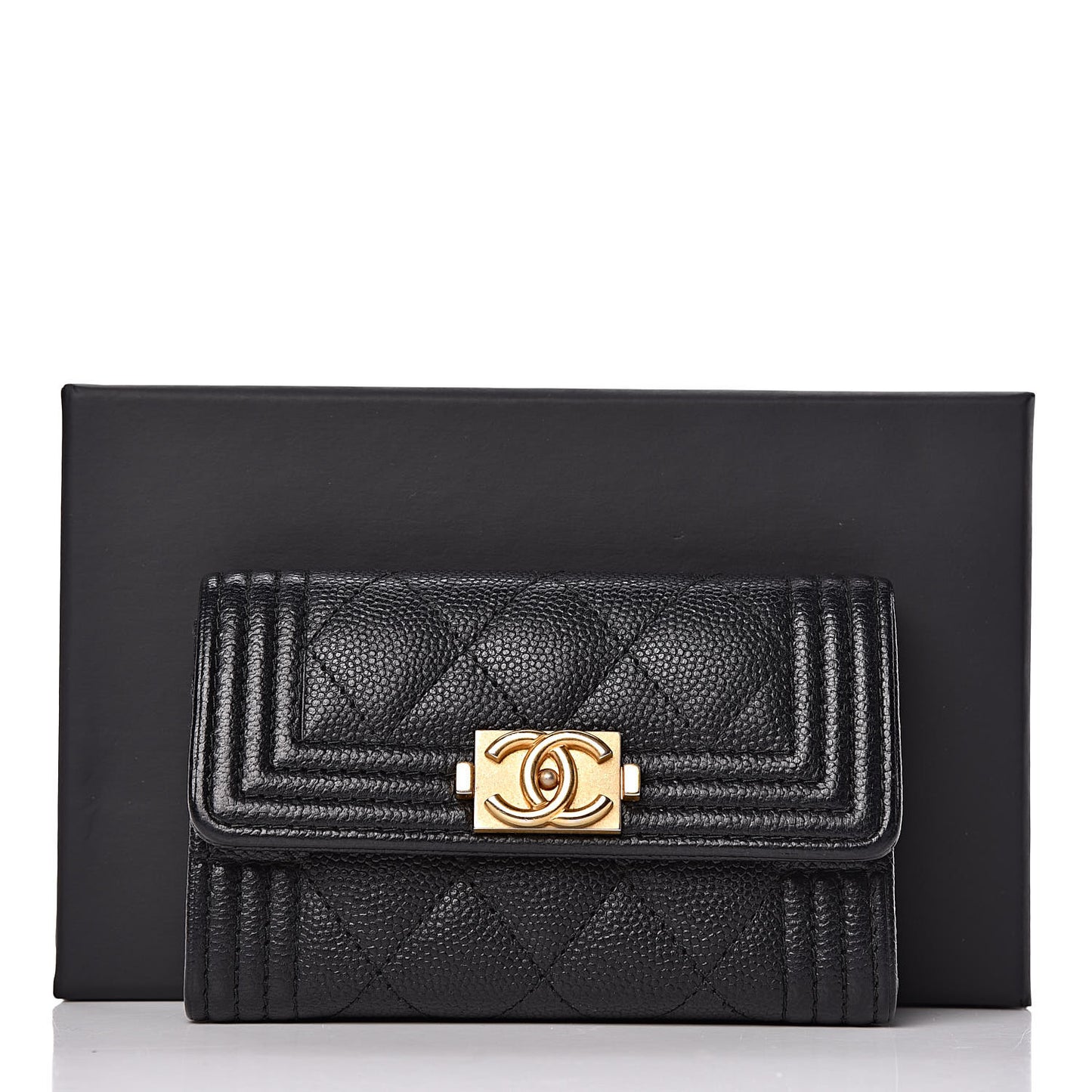 Caviar Quilted Boy Flap Card Holder Black
