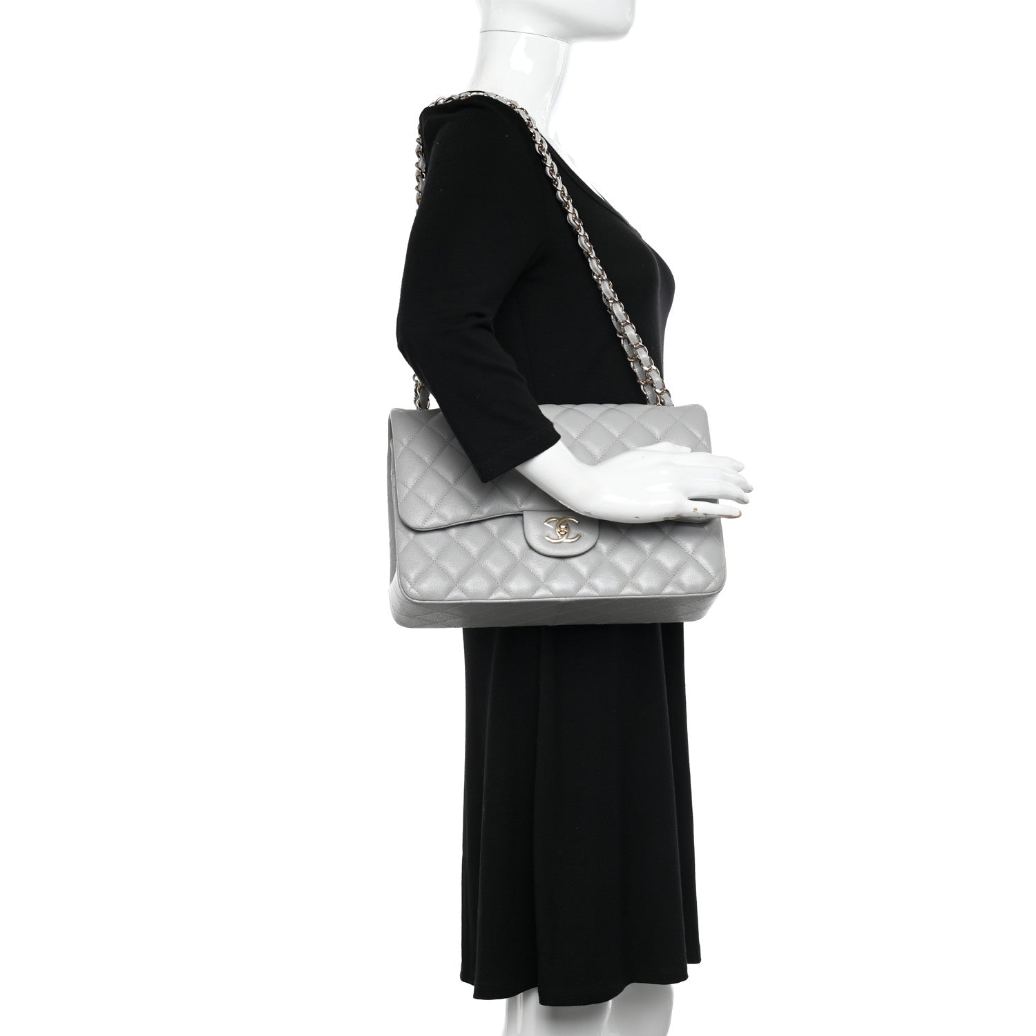 Chanel Caviar Quilted Jumbo Double Flap Grey 2 of 11